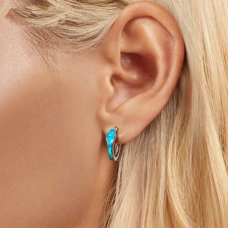 Opal-Creolen für Damen, weißvergoldet