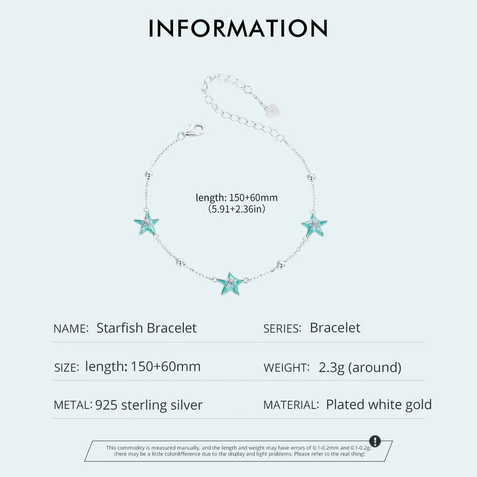 Gliederarmbänder mit blau-grünem Farbverlauf und Seestern-Motiv