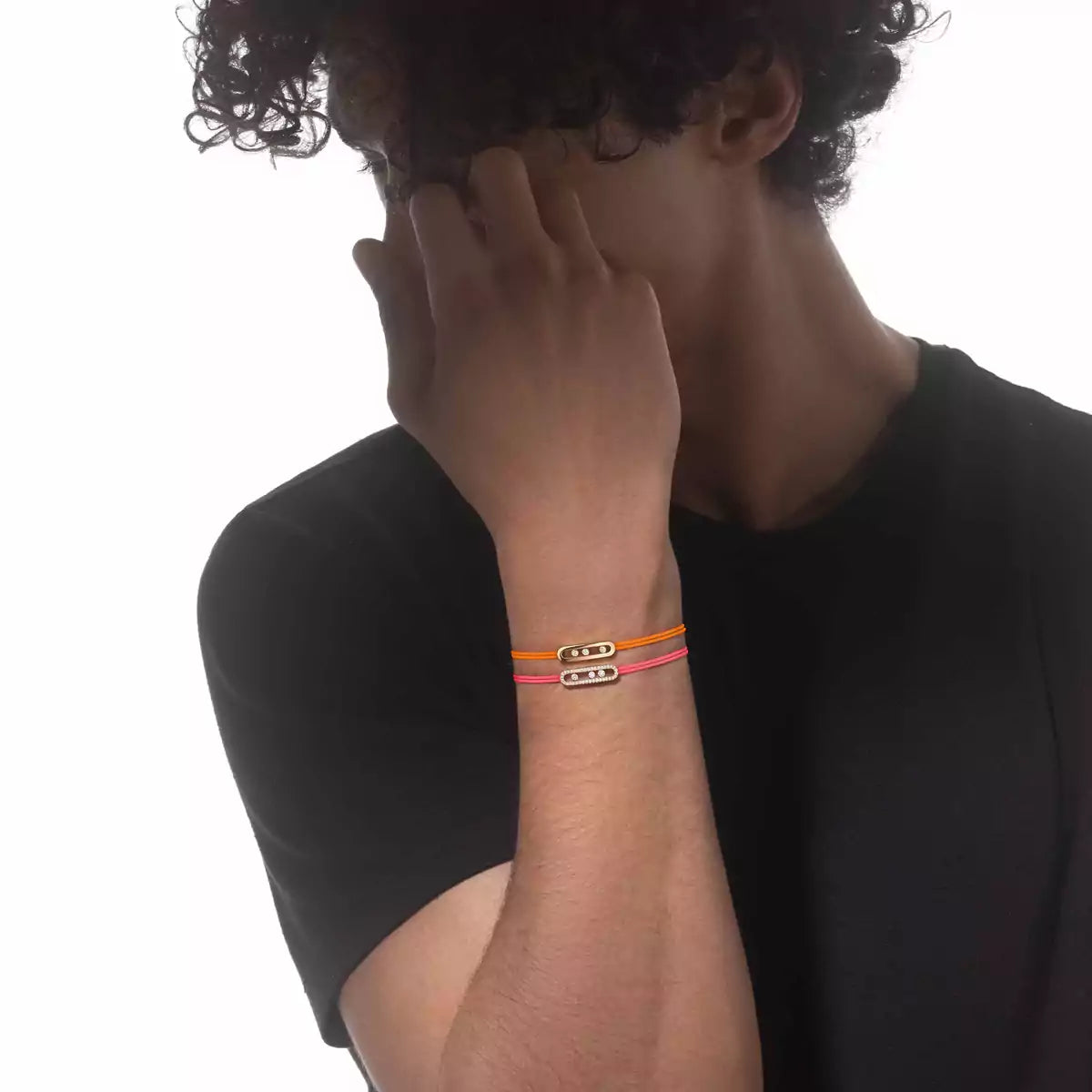 [Cyra] Messika Care(s) Armband aus rosafarbenem Kordel mit Pavé-Besatz