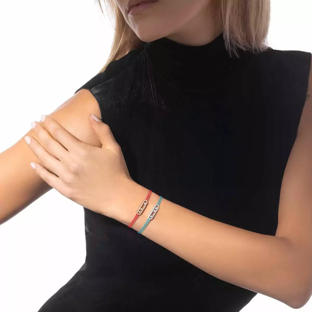 [Cyra] Messika Care(s) Armband aus rosafarbenem Kordel mit Pavé-Besatz