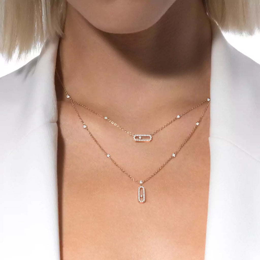 [Cyra] 2-reihige Move Uno Halskette mit Diamant-Pavé in Roségold