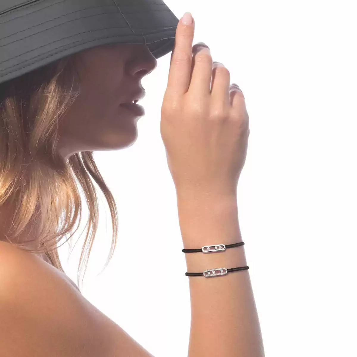 [Cyra] Messika Care(s) Armband aus rosafarbenem Kordel mit Pavé-Besatz