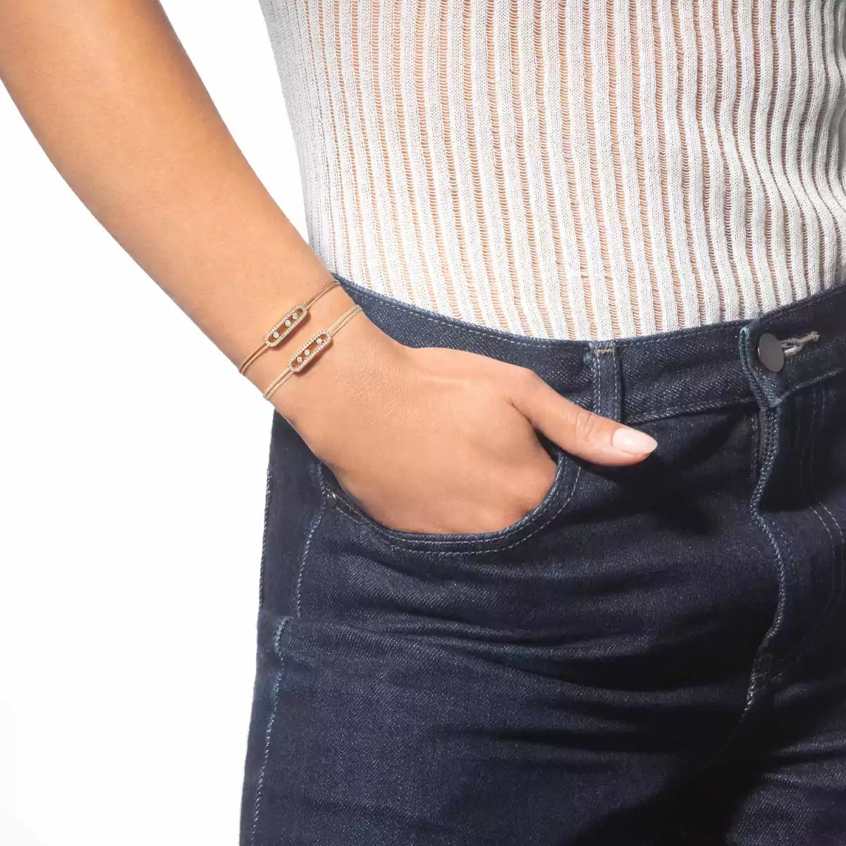 [Cyra] Messika Care(s) Armband aus rosafarbenem Kordel mit Pavé-Besatz