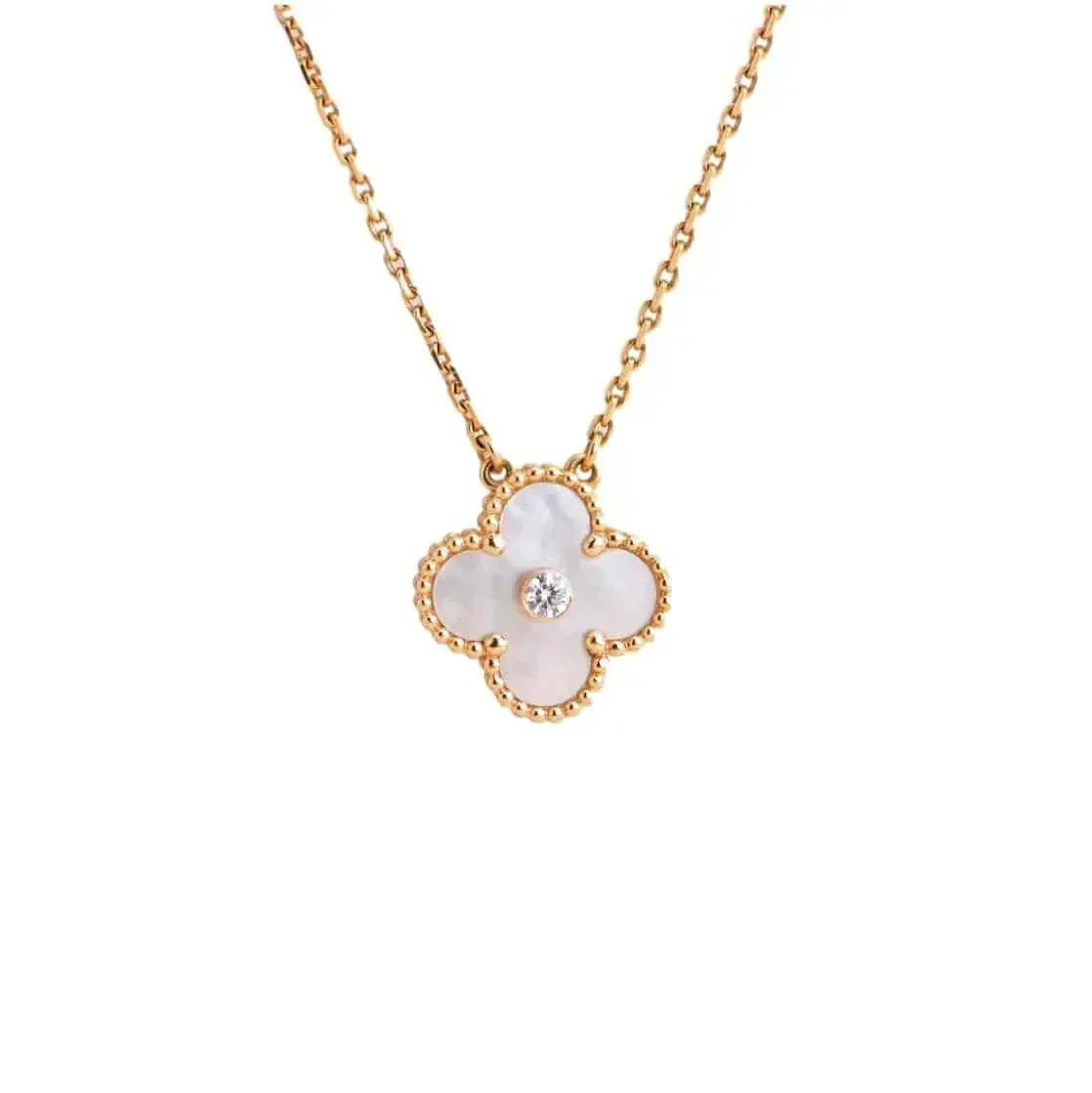 [Cyra]  CLOVER 15MM DIAMOND WHITE FRITILLARIA NECKLACE