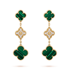 [Cyra]  CLOVER EARRINGS GOLD MALACHITE DIAMOND 3 MOTIF