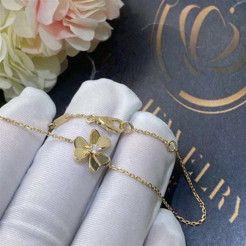 [Cyra]  FRIVOLE GOLD FLOWER PINK MALACHITE BRACELET
