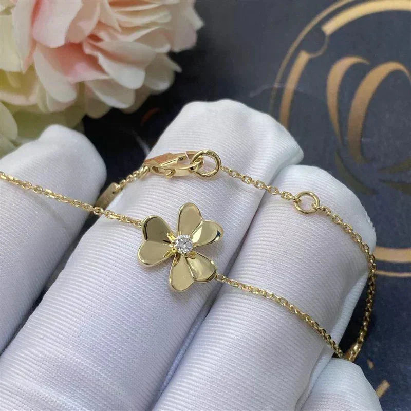 [Cyra]  FRIVOLE GOLD FLOWER PINK MALACHITE BRACELET