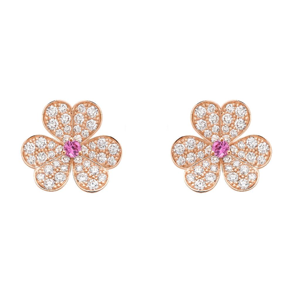 [Cyra]  FRIVOLE PINK GOLD FLOWER DIAMOND EARRINGS