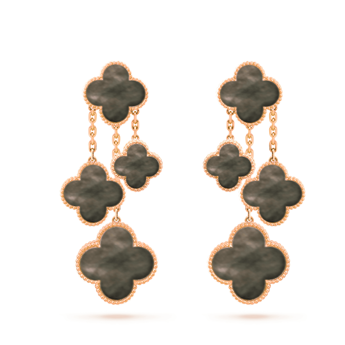 [Cyra]  CLOVER EARRINGS DARK MOP 4 MOTIFS ROSE GOLD