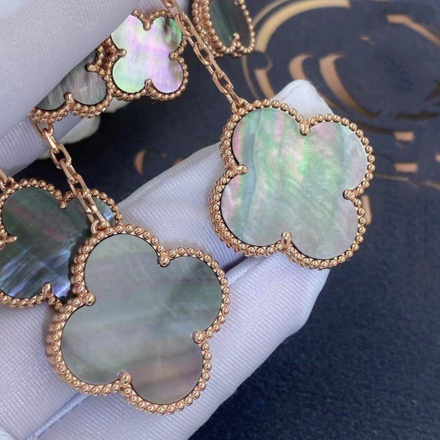 [Cyra]  CLOVER EARRINGS DARK MOP 4 MOTIFS ROSE GOLD