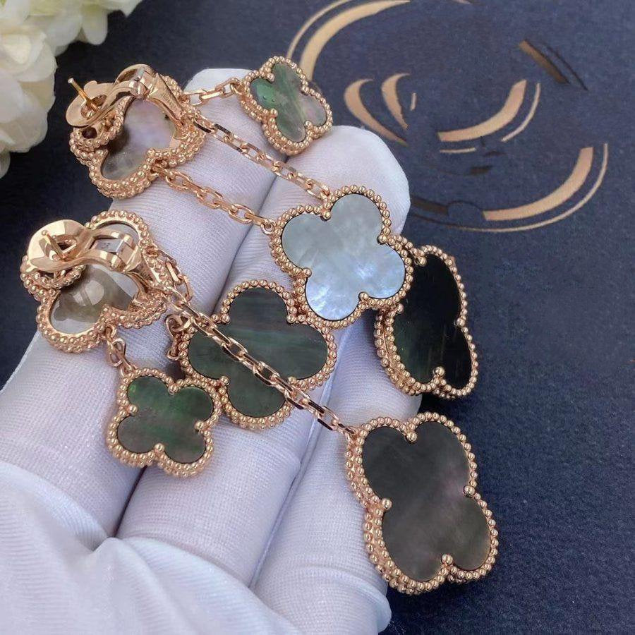 [Cyra]  CLOVER EARRINGS DARK MOP 4 MOTIFS ROSE GOLD