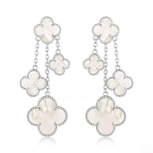 [Cyra]  CLOVER EARRINGS WHITE MOP 4 MOTIFS SILVER
