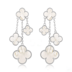 [Cyra]  CLOVER EARRINGS WHITE MOP 4 MOTIFS SILVER