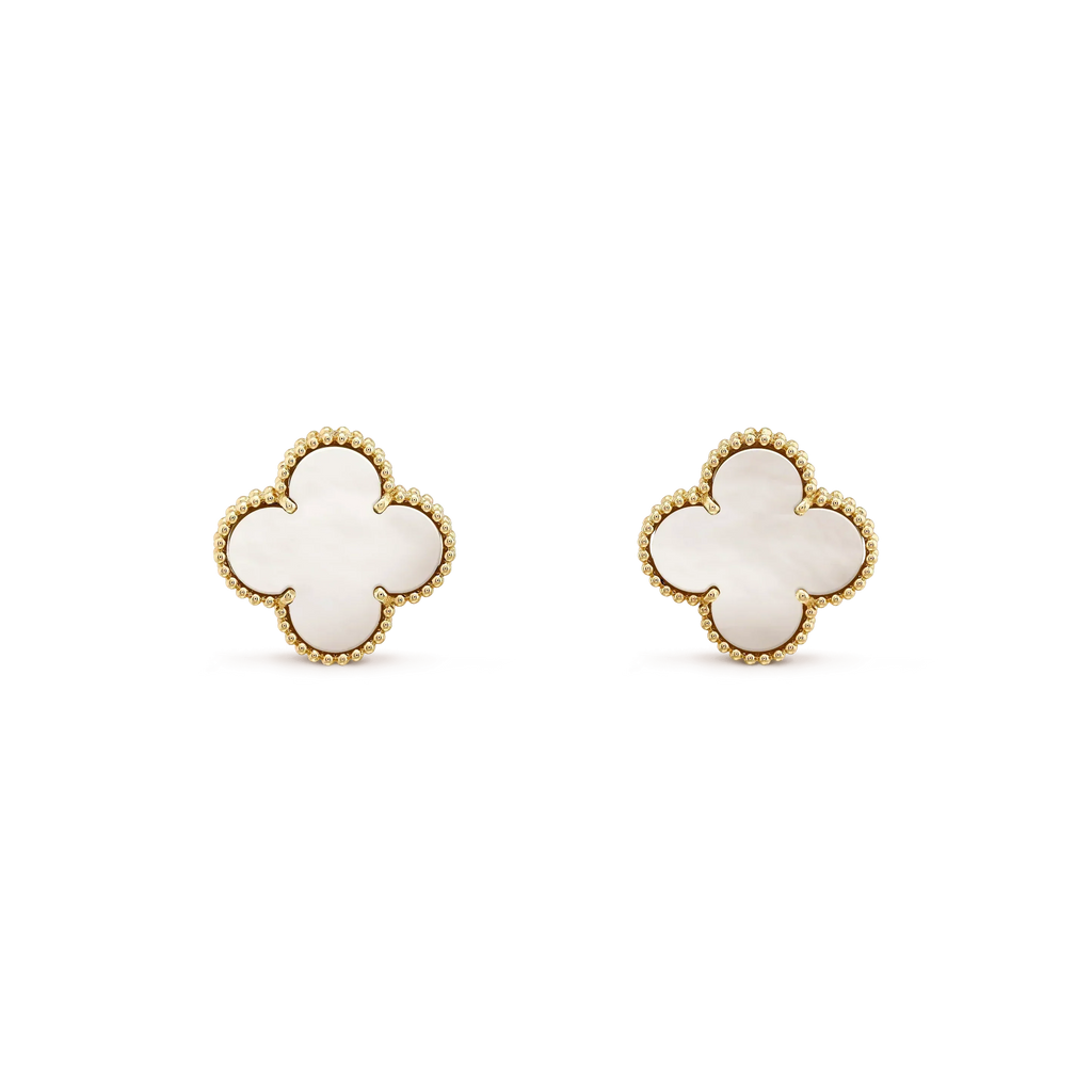 [Cyra]  CLOVER MEDIUM 1 MOTIFS  WHITE MOP STUD EARRINGS