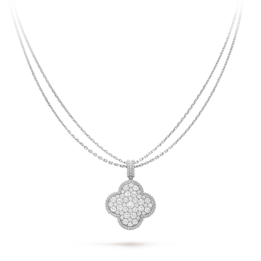[Cyra] CLOVER 25MM SILBER VOLLDIAMANT GROSSE KLEEBLATT-HALSKETTE
