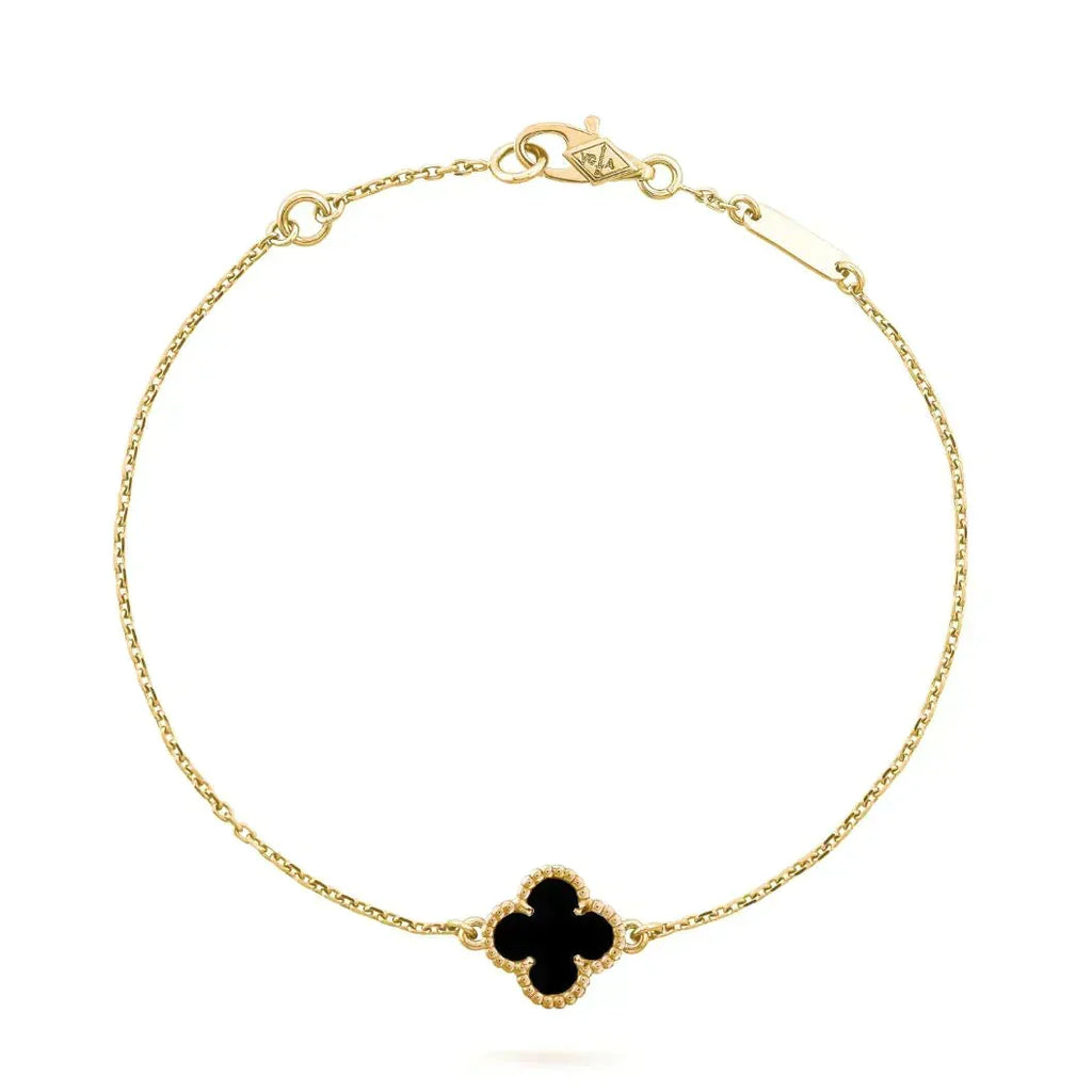 [Cyra]  CLOVER ONYX SINGLE FLOWER BRACELET