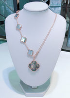 [Cyra]  COMBINED BRACELET 5 MOTIFS AND NECKLACE DARK MOP ROSE GOLD