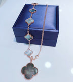 [Cyra]  COMBINED BRACELET 5 MOTIFS AND NECKLACE DARK MOP ROSE GOLD