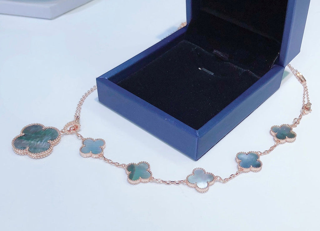 [Cyra]  COMBINED BRACELET 5 MOTIFS AND NECKLACE DARK MOP ROSE GOLD