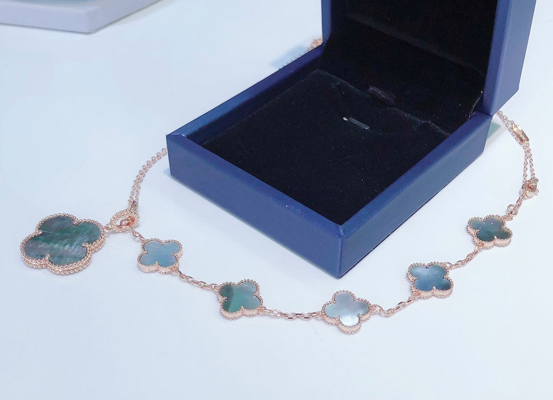 [Cyra]  COMBINED BRACELET 5 MOTIFS AND NECKLACE DARK MOP ROSE GOLD