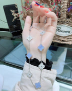 [Cyra] クローバー10モチーフ カルセドニー ダイヤモンド シルバーネックレス