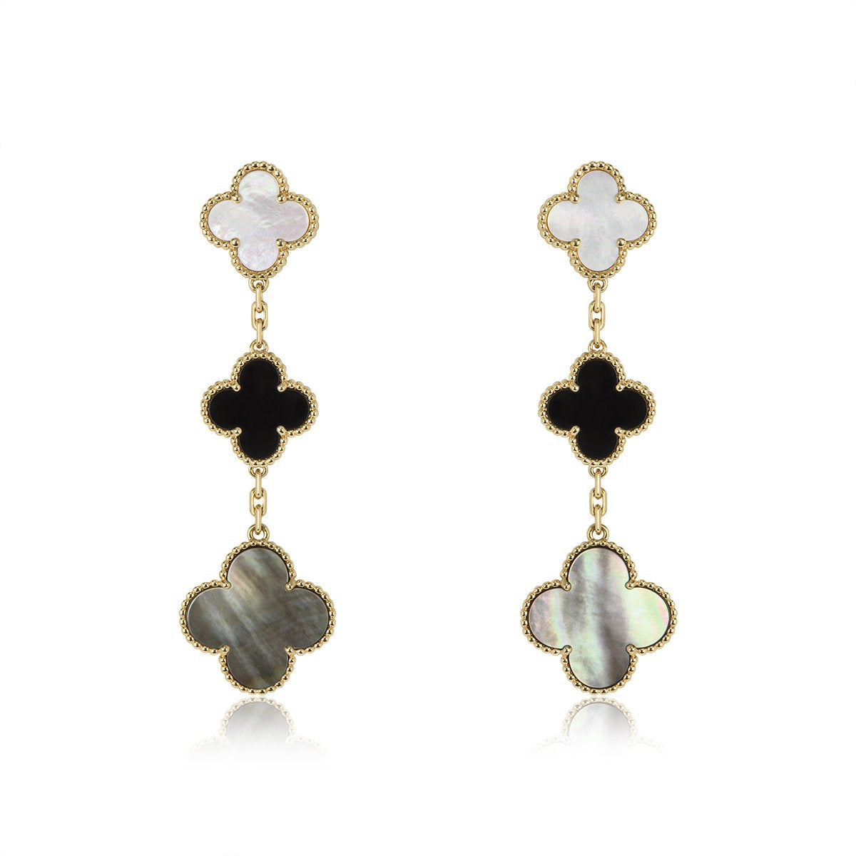 [Cyra]  CLOVER EARRINGS GOLD ONYX MOP 3 MOTIF