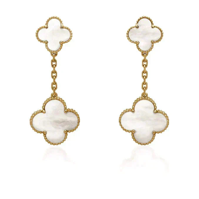 [Cyra]  CLOVER 2 MOTIF WHITE MOP EARRINGS