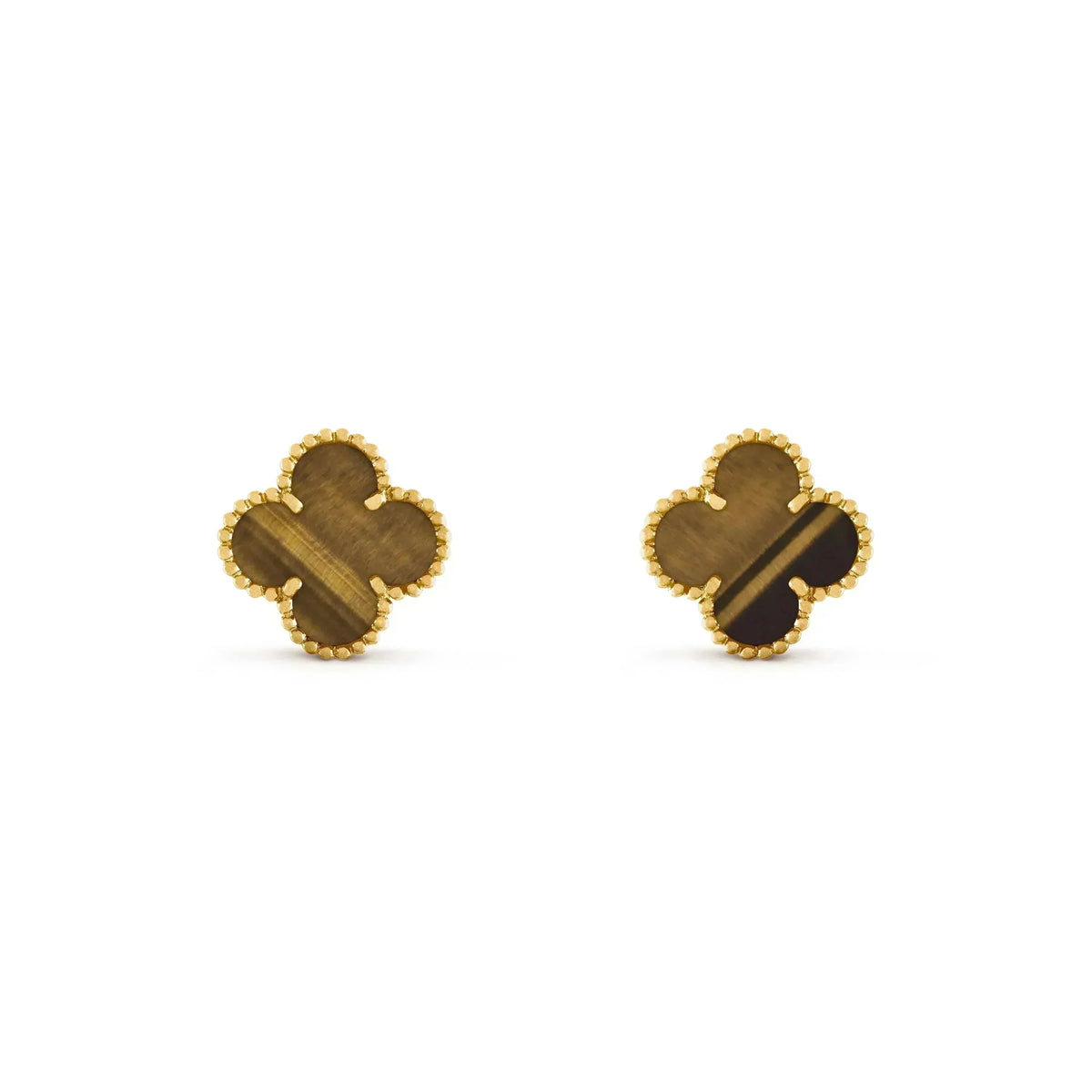 [Cyra]  CLOVER MEDIUM 1 MOTIFS TIGER EYE EARRINGS
