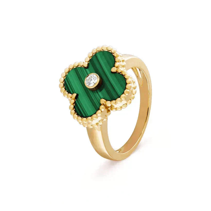 [Cyra]  CLOVER MALACHITE RING GOLD DIAMOND