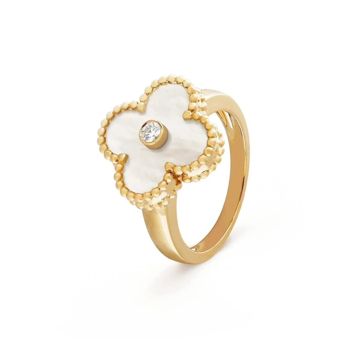 [Cyra]  CLOVER WHITE MOP RING GOLD DIAMOND